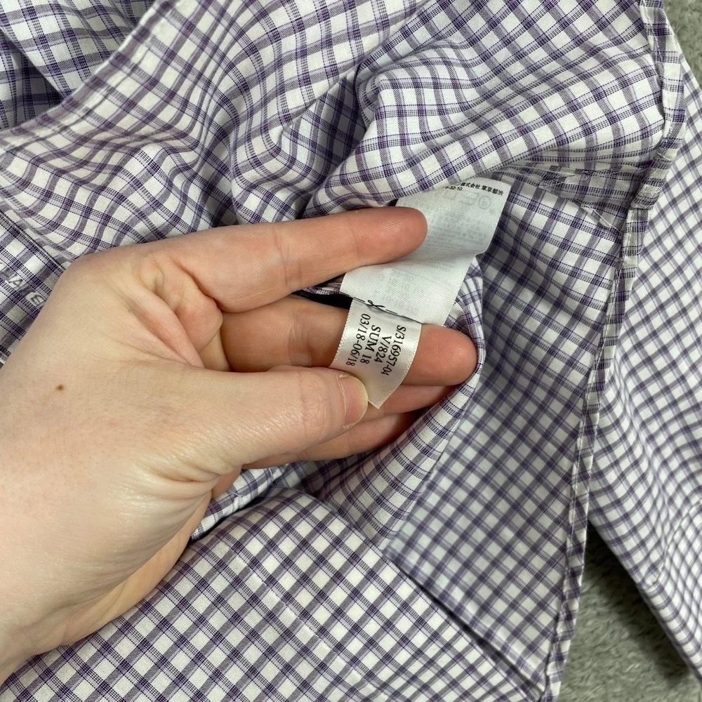 Banana Republic Button Down Shirt Mens Large Purple White Check Non-Iron Slim